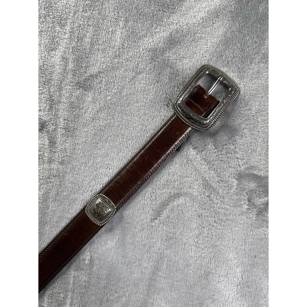 Vintage Leather Brighton Concho Belt Brown With Silver  Ornaments